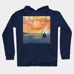 Sunrise above ocean with sailing boats Hoodie